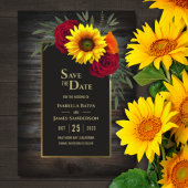 Rustic Wood Sunflower Burgundy Roos Wedding Save Save The Date