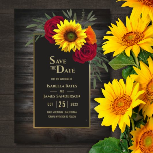 Rustic Wood Sunflower Burgundy Roos Wedding Save Save The Date