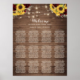 Rustic Wood Sunflower Burgundy Seating Chart Poster