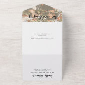 Rustic Wood Sunflower Calligraphy Photo Wedding All In One Uitnodiging (Buitenkant)