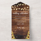 Rustic Wood Sunflower Calligraphy Photo Wedding All In One Uitnodiging (Binnen)