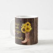 Rustic Wood Sunflower Coffee Cowgirl Boots Koffiemok (Voorkant links)