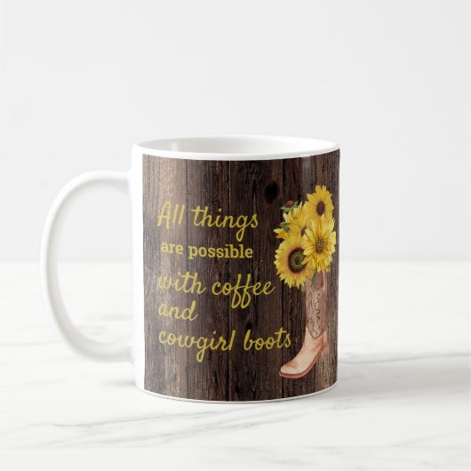 Rustic Wood Sunflower Coffee Cowgirl Boots Koffiemok (Links)