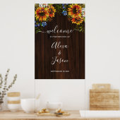 Rustic Wood Sunflower Country Weddenschap Welkomst Poster (Keuken)