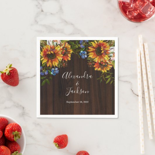 Rustic Wood Sunflower Country Wedding Napkin Servet (Insitu)