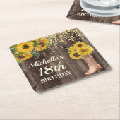 Rustic Wood Sunflower Cowboy Boots 18th Birthday Kartonnen Onderzetters (Schuin)