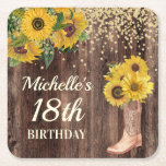 Rustic Wood Sunflower Cowboy Boots 18th Birthday Kartonnen Onderzetters<br><div class="desc">Robuust hout met felgele zonnebloemen,  goudglitter en cowboy laarzen het 18e verjaardagsfeestje onderzetter van vrouwen.</div>