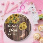 Rustic Wood Sunflower Cowboy Boots 18th Birthday Papieren Bordje (Feest)
