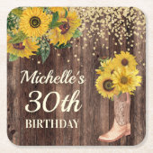 Rustic Wood Sunflower Cowboy Boots 30th Birthday Kartonnen Onderzetters (Voorkant)