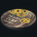 Rustic Wood Sunflower Cowboy Boots 70th Birthday Papieren Bordje<br><div class="desc">Robuust hout met felgele zonnebloemen,  cowboylaarzen en goudglitter-borden voor het 70ste verjaardag van het feest,  gepersonaliseerd door jouw naam en leeftijd.</div>