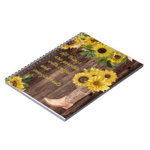 Rustic Wood Sunflower Cowgirl Boots Coffee Notitieboek