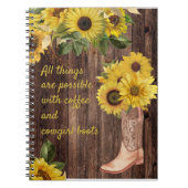 Rustic Wood Sunflower Cowgirl Boots Coffee Notitieboek (Voorkant)