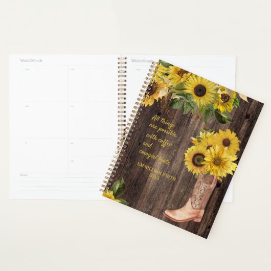 Rustic Wood Sunflower Cowgirl Boots Coffee Planner (Display)