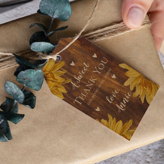 Rustic Wood Sunflower Dank u Vrijgezellenfeest Cadeaulabel