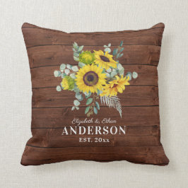Rustic Wood Sunflower de heer Mrs Pas getrouwd Kussen
