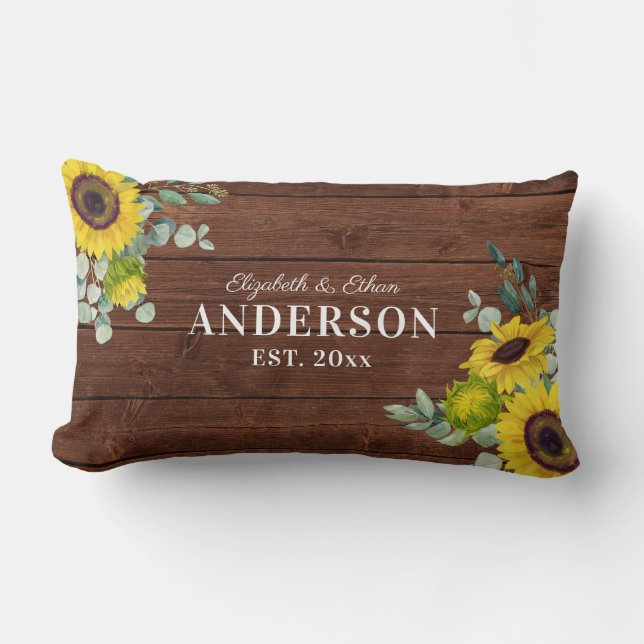 Rustic Wood Sunflower de heer Mrs Pas getrouwd Sie Kussen (Voorkant)