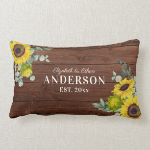 Rustic Wood Sunflower de heer Mrs Pas getrouwd Sie Kussen