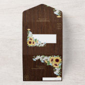 Rustic Wood Sunflower Dusty Blue Floral No Menu All In One Uitnodiging (Buitenkant)