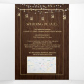 Rustic Wood Sunflower Dusty Blue Floral Wedding Drieluik Uitnodiging (Binnenkant midden)