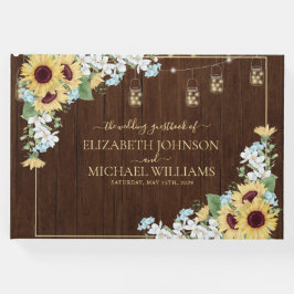 Rustic Wood Sunflower Dusty Blue Floral Wedding Gastenboek