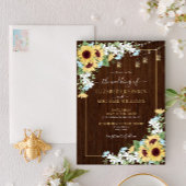 Rustic Wood Sunflower Dusty Blue Floral Wedding Kaart