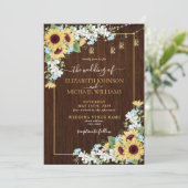 Rustic Wood Sunflower Dusty Blue Photo Wedding Kaart (Staand voorkant)