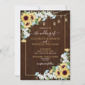 Rustic Wood Sunflower Dusty Blue Photo Wedding Kaart (Voorkant)