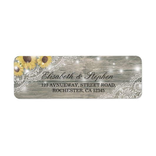 Rustic Wood Sunflower Elegant Lace Wedding Address Etiket (Voorkant)
