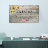 Rustic Wood Sunflower Elegant Lace Wedding Banner (Beurs)