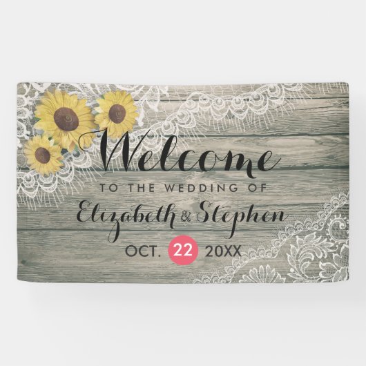 Rustic Wood Sunflower Elegant Lace Wedding Banner (Horizontaal)