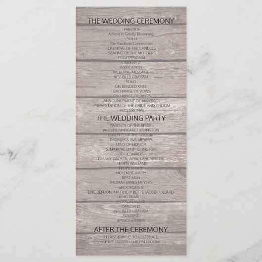 Rustic Wood Sunflower Elegant Lace Wedding Program Programmakaart (Achterkant)