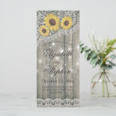 Rustic Wood Sunflower Elegant Lace Wedding Program Programmakaart (Staand voorkant)