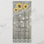 Rustic Wood Sunflower Elegant Lace Wedding Program Programmakaart (Voorkant)