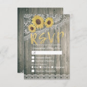 Rustic Wood Sunflower Elegant Lace Wedding RSVP (Voorkant / Achterkant)