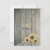 Rustic Wood Sunflower Elegant Lace Wedding RSVP Kaartje (Achterkant)