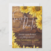 Rustic Wood Sunflower Fall Wedding Save the Date Kaart (Voorkant)