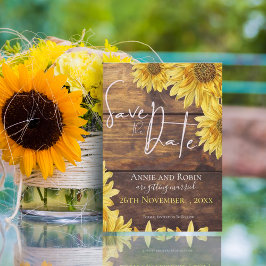 Rustic Wood Sunflower Fall Wedding Save the Date Kaart