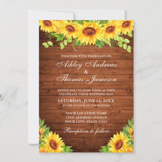 Rustic Wood Sunflower Floral Greenery Kaart (Voorkant)
