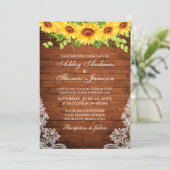 Rustic Wood Sunflower Floral Greenery Lace Kaart (Staand voorkant)