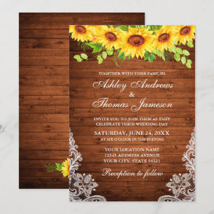 Rustic Wood Sunflower Floral Greenery Lace Kaart
