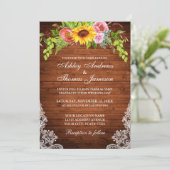 Rustic Wood Sunflower Floral Lace Wedding Kaart (Staand voorkant)