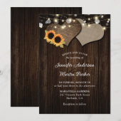 Rustic Wood Sunflower Floral Wedding Invitting Kaart (Voorkant / Achterkant)