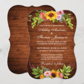 Rustic Wood Sunflower Floral Wedding Kaart (Voorkant / Achterkant)