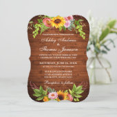 Rustic Wood Sunflower Floral Wedding Kaart (Staand voorkant)