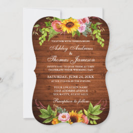 Rustic Wood Sunflower Floral Wedding Kaart