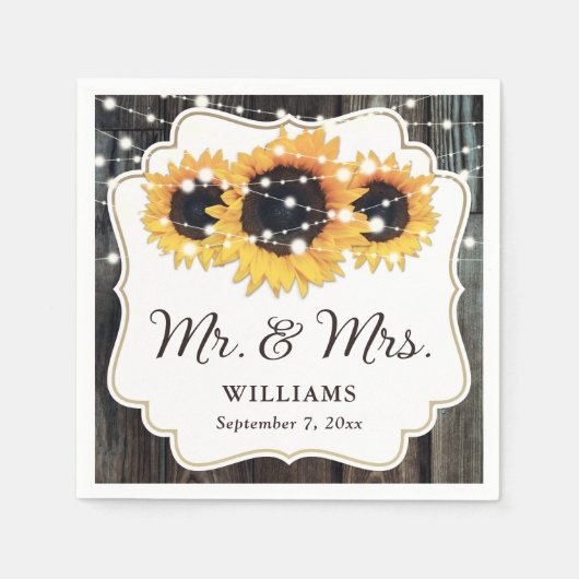 Rustic Wood Sunflower Floral Wedding Servet (Voorkant)
