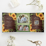 Rustic Wood Sunflower Foto Arch QR Code Weddenscha Drieluik Uitnodiging<br><div class="desc">Verrijk je gasten met deze elegant allemaal in één bruiloft,  met mooie zonnebloemen en moderne typografie met een online RSVP-kaart. Voeg eenvoudig uw gebeurtenisdetails op deze makkelijk te gebruiken sjabloon toe en voeg deze kaart met uw favoriete foto's toe om tot het één-van-een-soort uitnodiging te maken.</div>