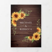Rustic Wood Sunflower Foto Arch QR Code Weddenscha Drieluik Uitnodiging (Cover)