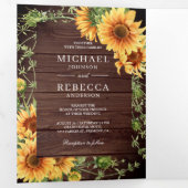 Rustic Wood Sunflower Foto Arch QR Code Weddenscha Drieluik Uitnodiging (Binnenzijde eerst)