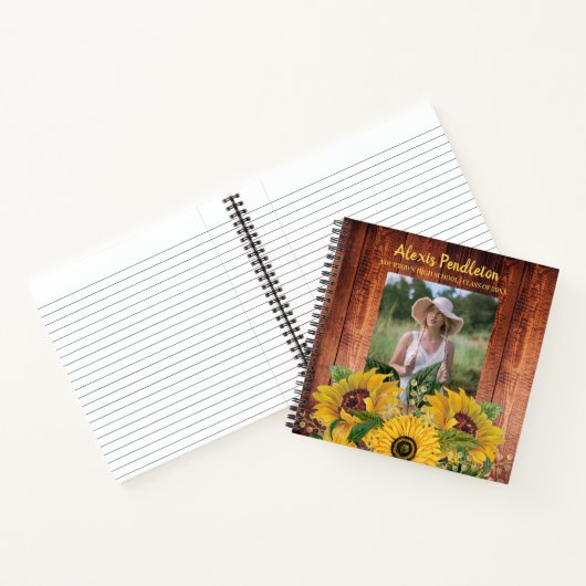 Rustic Wood Sunflower Foto High School College Notitieboek (Binnen)